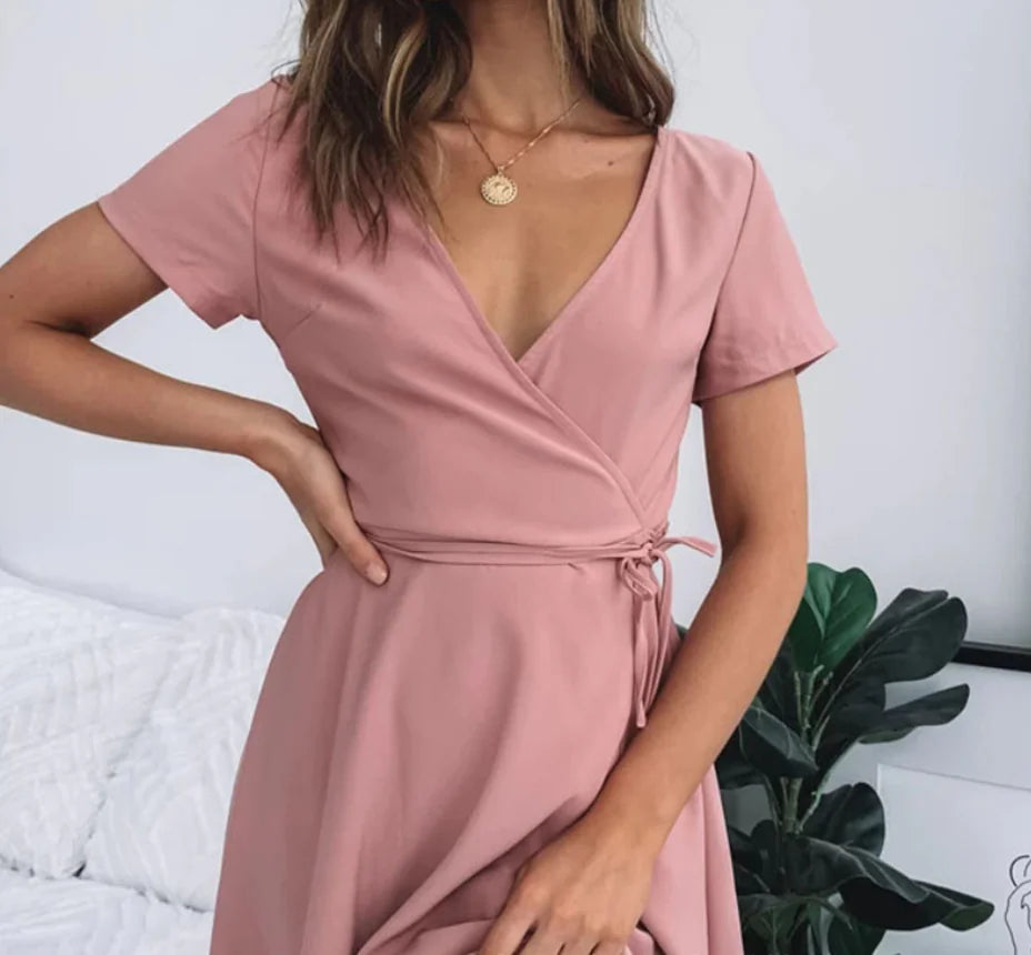 Dress pink V-neck dress