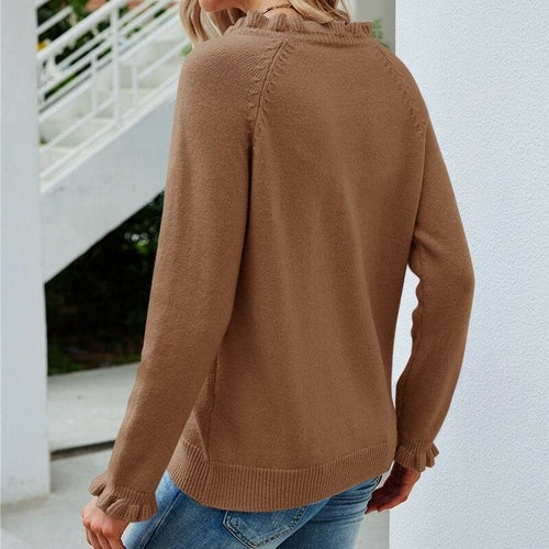O Neck Wooden Ear Vintage Knitted Sweater