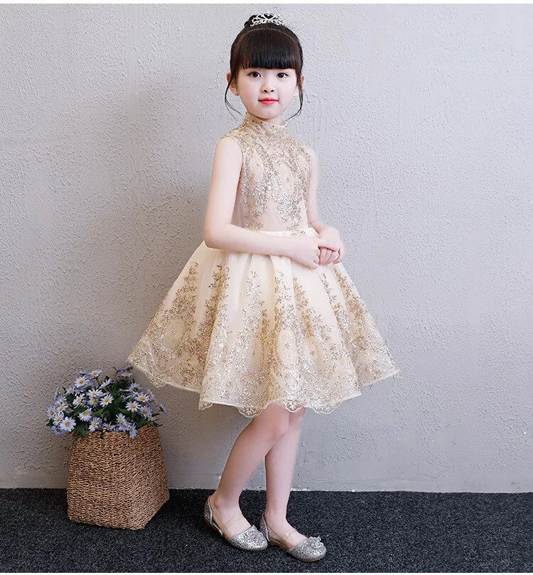 Elegant Tulle Golden Bridesmaid Dress For Kids