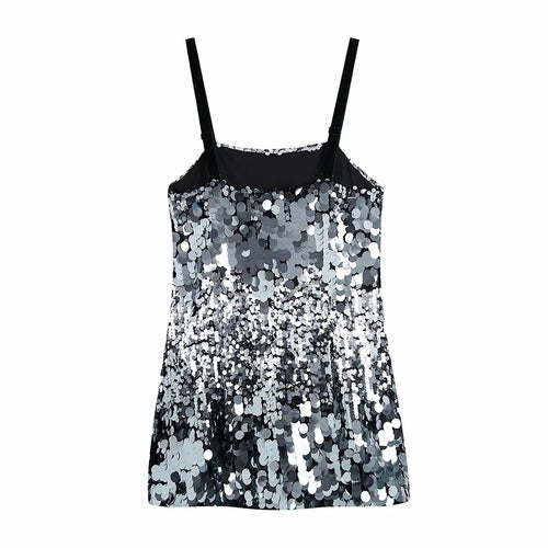 Backless Sleeveless Strapy Sliver Sequined Christmas Dress