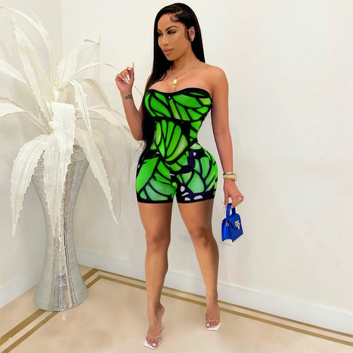 Sexy Off Shoulder Bodycon Playsuit Butterfly Print Women Summer