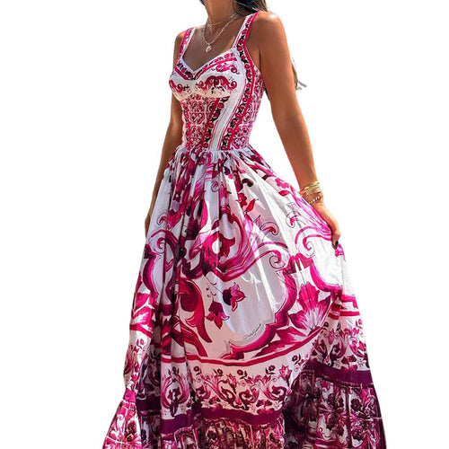 Elegant swing mid length printed camisole dress