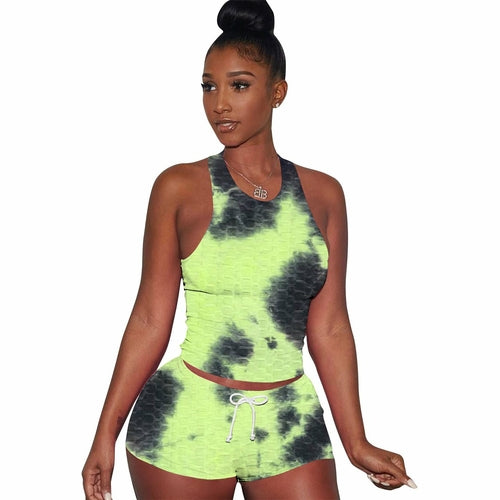 Tie-dye Sexy Yoga Sports Suit Women Sleeveless Crop Tops and Fitness