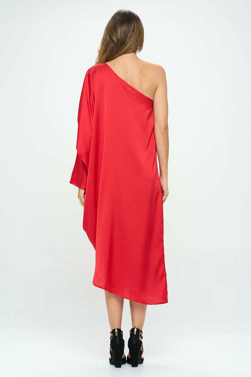 Satin Oversize One Shoulder Asymmetrical Dress