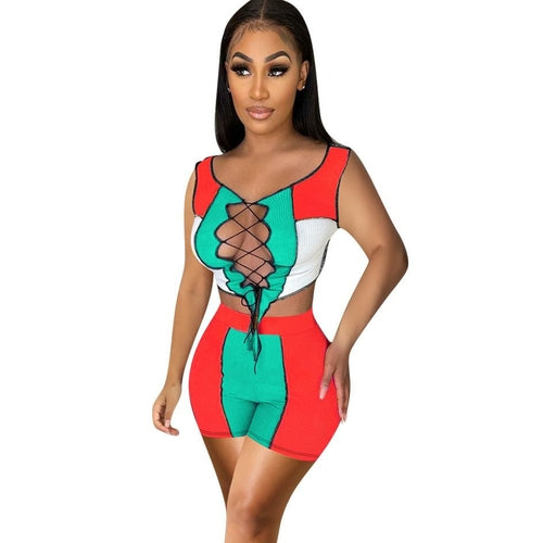 Women's 2 Piece Outfits Sexy Crop Top Straps Shorts Pants Bodycon