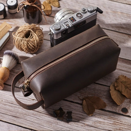 Groomsmen Proposal Gift, Mens Leather Toiletry Bag, Leather Dopp Kit
