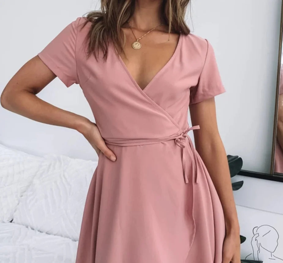 Dress pink V-neck dress