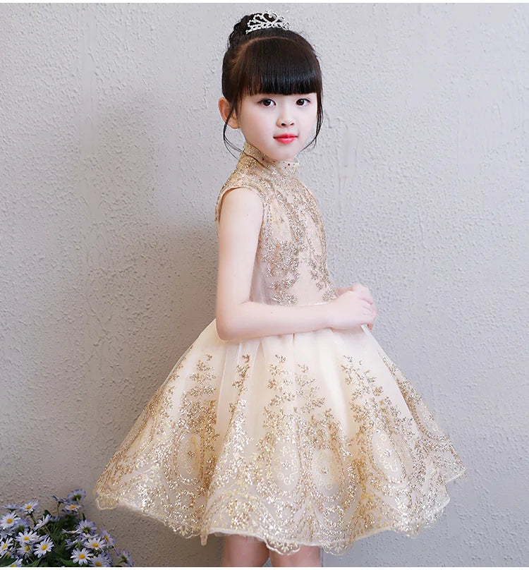 Elegant Tulle Golden Bridesmaid Dress For Kids